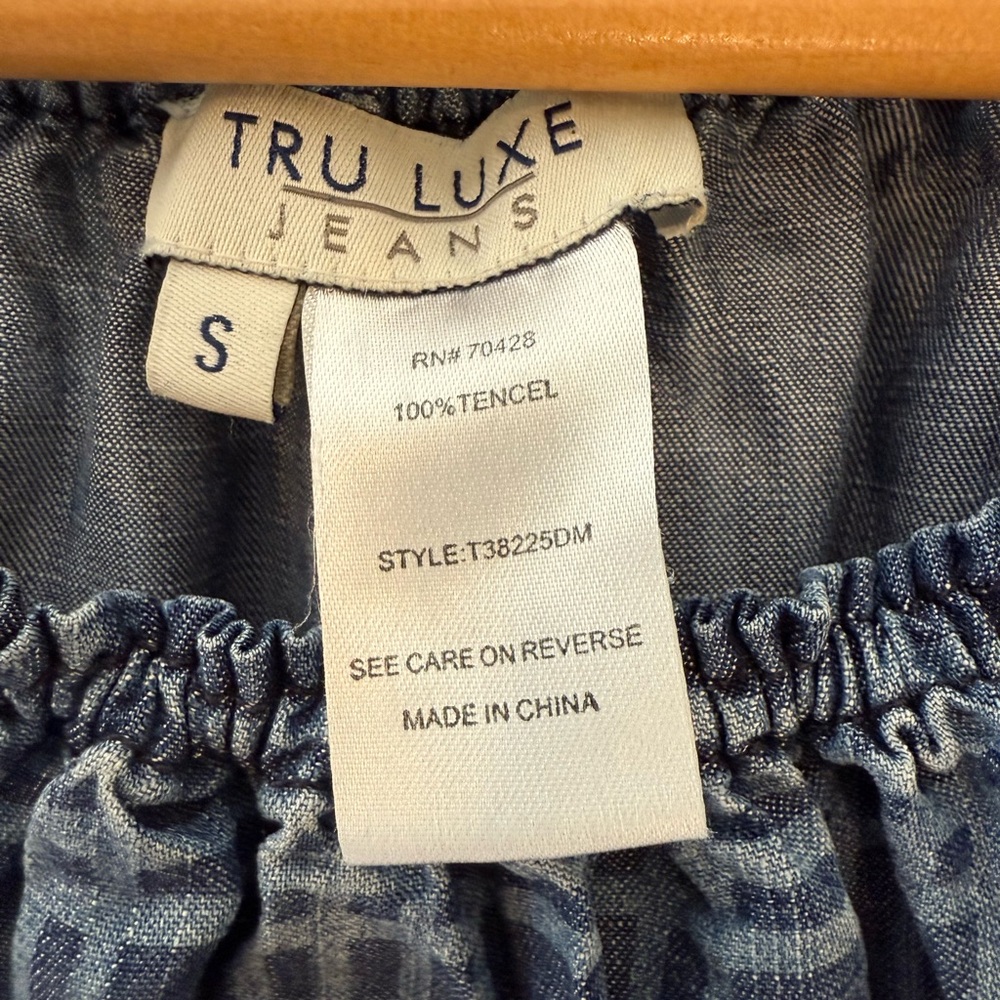 Tru Luxe Jeans Blue Embroidered Bishop Sleeve Dress Sz S - Picture 4 of 4